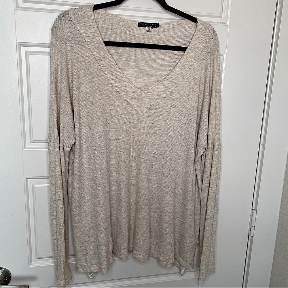 FINAL TOUCH CREAM WAFFLE COZY KNIT PULLOVER SM